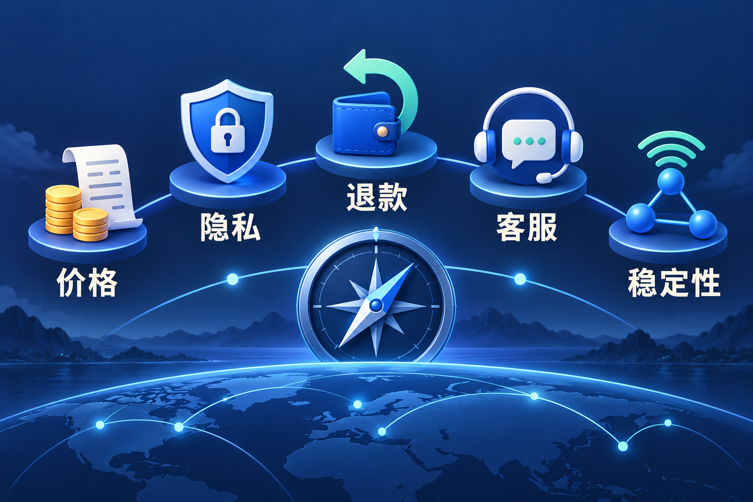 网络代理服务评估的五项指标:价格、隐私、退款、客服和稳定性